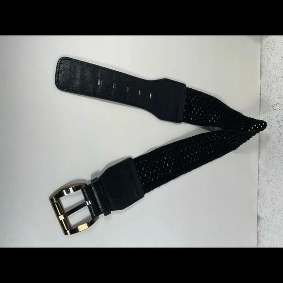Black Stretch Belt with Faux Leather Front Buckle - Picture 1 of 5